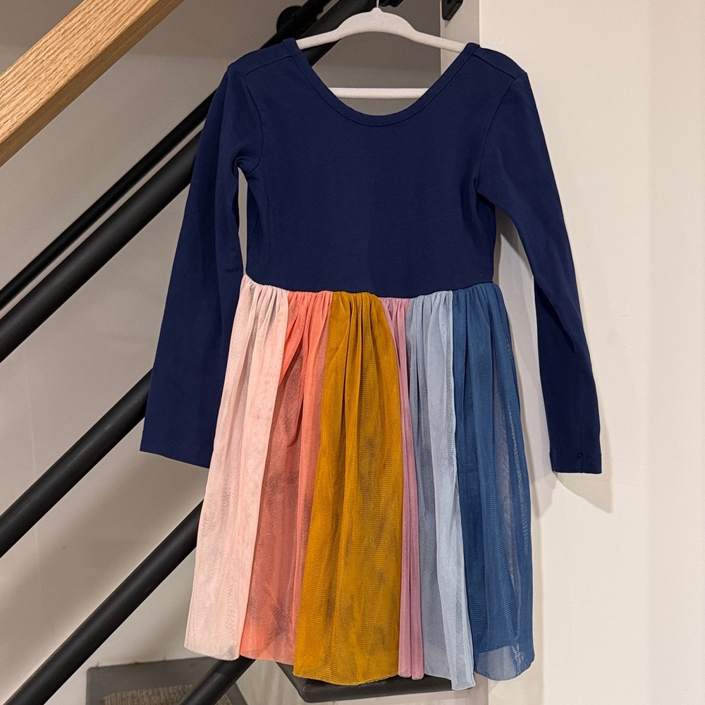 Hanna Andersson Navy and Multicolor Long Sleeve Dress